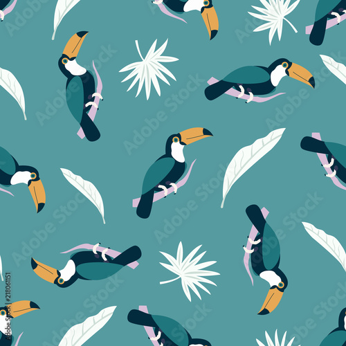 Beach tropical seamless pattern with toucans