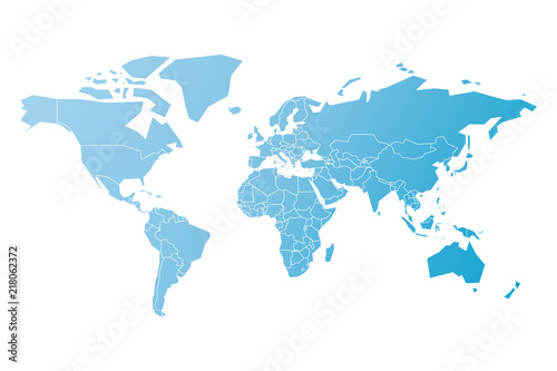 Simplified map of World in blue. Schematic vector illustration