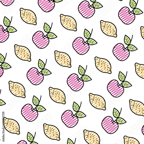 doodle delicious papaya and apple fruits background