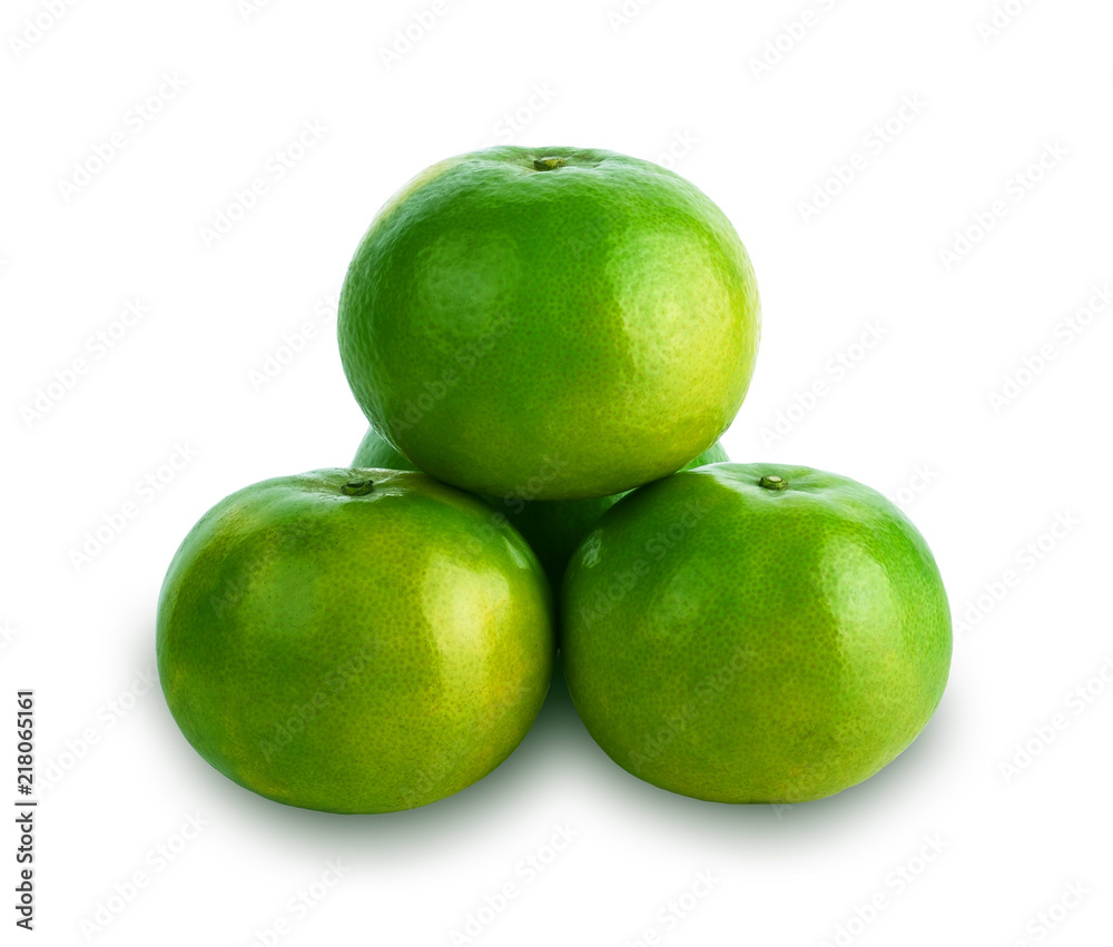 green tangerine isolated on white background. green tangerine isolated on white background.