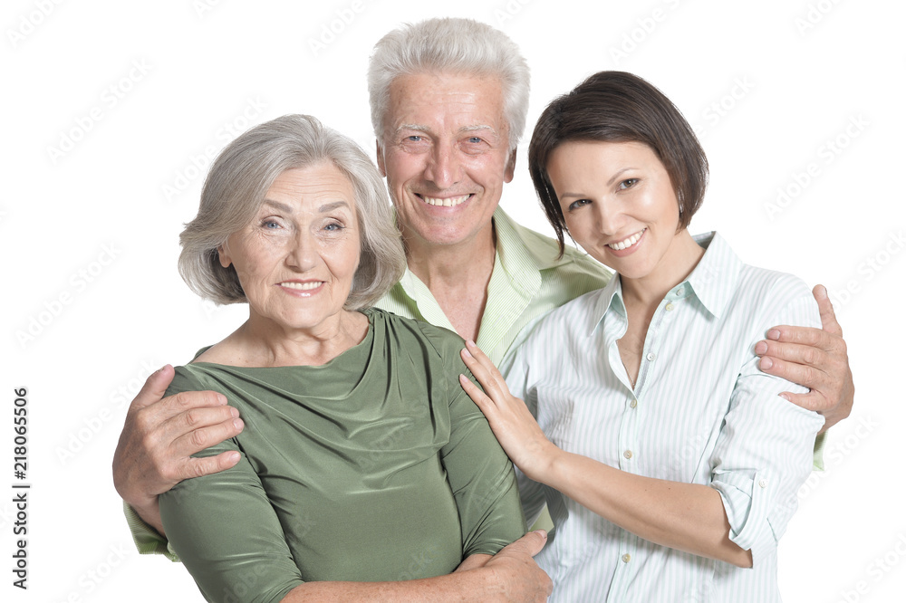 Portrait of a happy senior parents with daughter, isolated