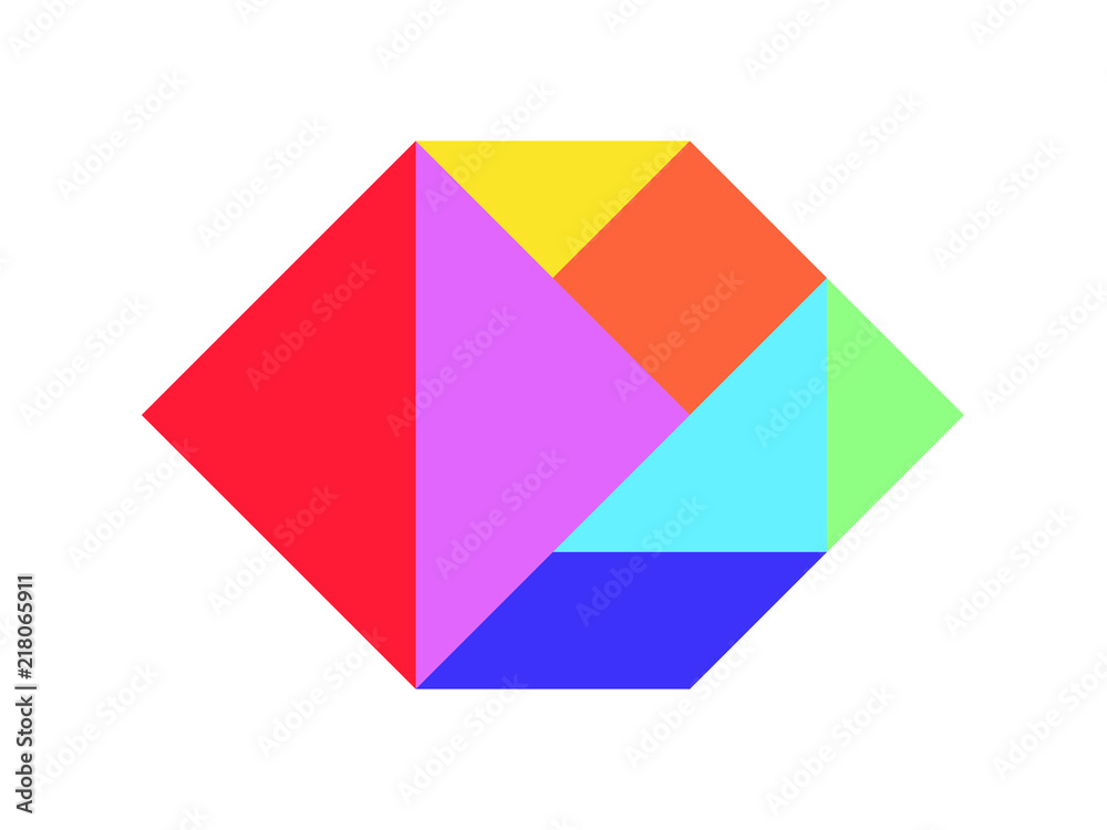 Color tangram puzzle in hexagon shape on white background (Vector)