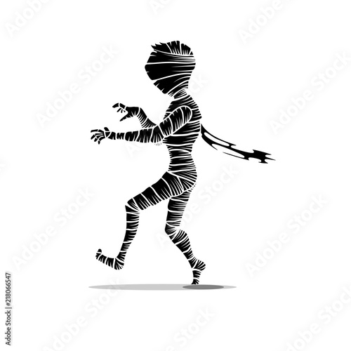 walking black and white mummy character isolated on white. Halloween concept vector illustration