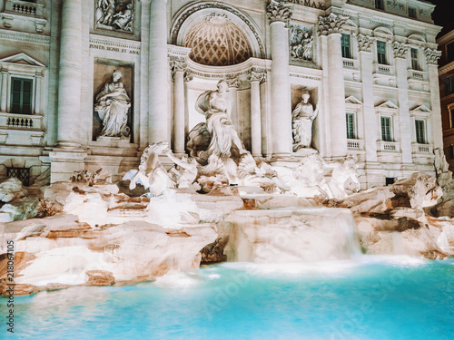 Night at Trevi Fountain with illumination, most famous fountain in Rome, Italy. photo