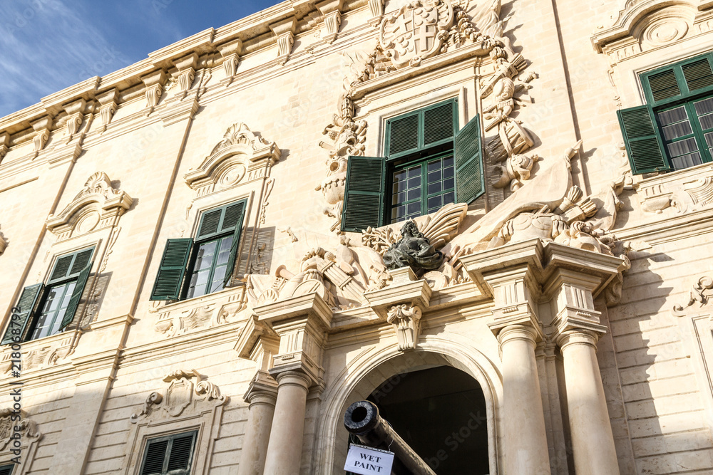 Facade of the Auberge de Castille, the prime minister's building in Valletta, Malta