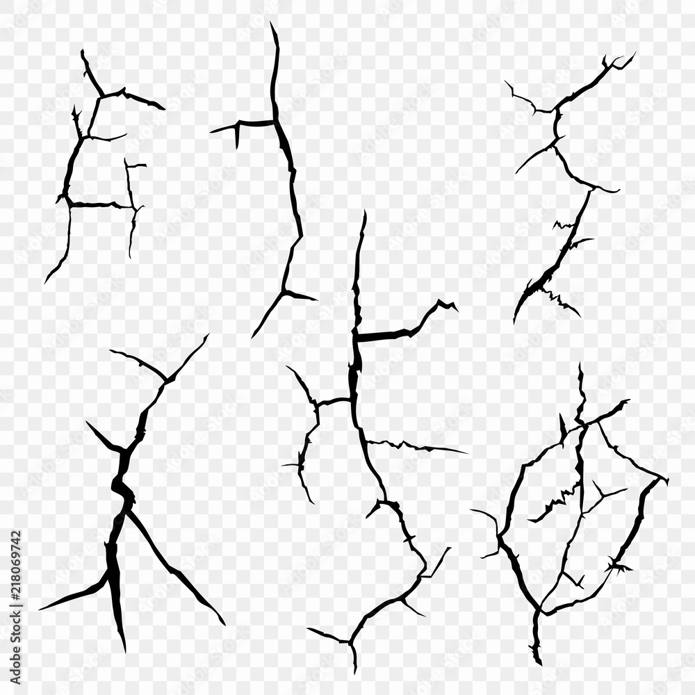 Vector set of cracks in the surface. The elements of a fault in the earth, isolated on a transparent background. Vector set of cracks in the surface. The elements of a fault in the earth, isolated on a transparent background.