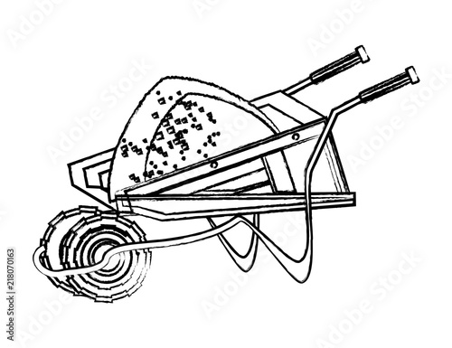 wheelbarrow with concrete over white background, vector illustration