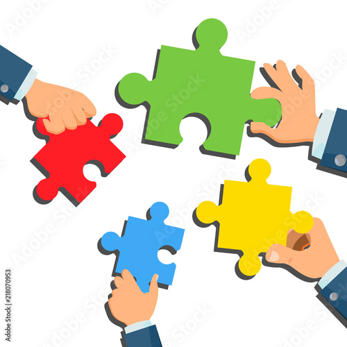 Solution Concept Vector. Businessman Hands With Puzzle. Metaphor. Success Strategy. Brainstorming, Find Way Out. Flat Cartoon Illustration © PikePicture