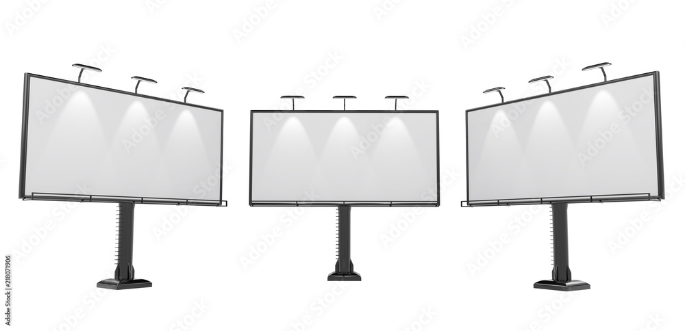 Obraz premium 3D rendering of blank billboard (empty advertisement) isolated on white background - mock up template