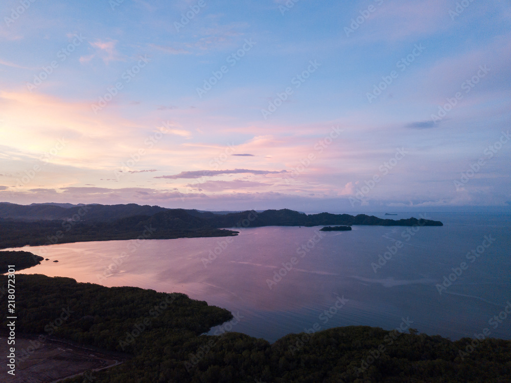 Sunset on the Gulf of Nicoya in Paquera Costa Rica aerial drone image