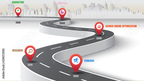 Business road map timeline infographic expressway concepts city designed for abstract background template milestone diagram process technology marketing data presentation chart. Vector illustration