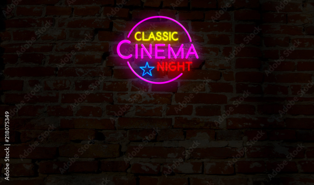 Naklejka premium Classic cinema night neon
