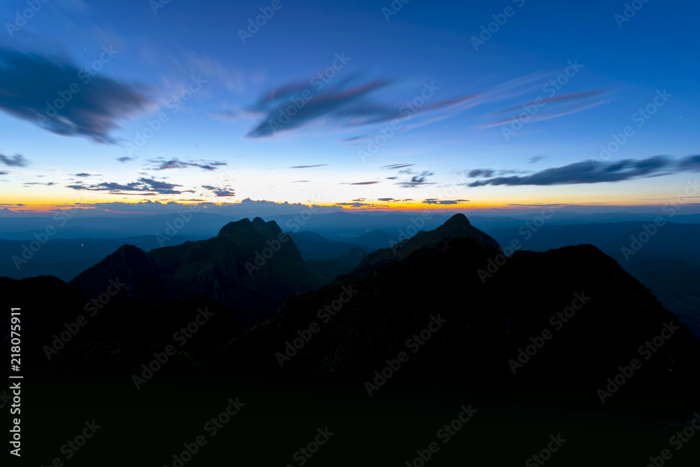 Beautiful landscape view during sunset viewing from the moutain of Doi Luang Chiangdao in Chiangmai, Thailand.