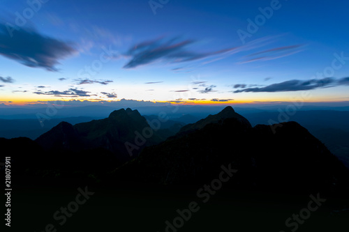 Beautiful landscape view during sunset viewing from the moutain of Doi Luang Chiangdao in Chiangmai, Thailand.