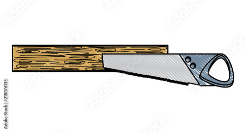 saw tool and wood board over white background, vector illustration