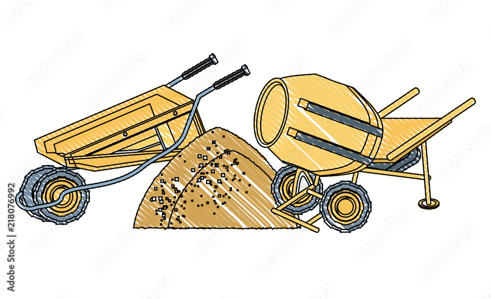 concrete mixer and wheelbarrow icon over white background, vector  illustration Stock Vector | Adobe Stock