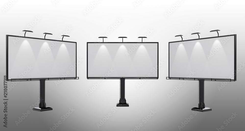 Obraz premium 3D rendering of blank billboard (empty advertisement) on gray background - mock up template