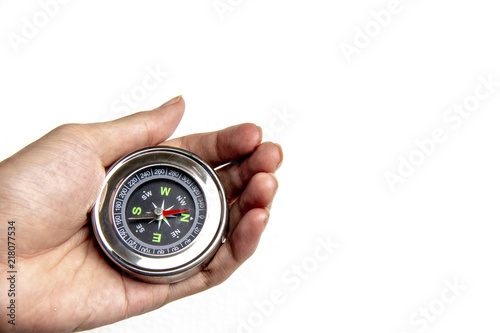 hand holding compass use for life direction concept idea isolate on white background