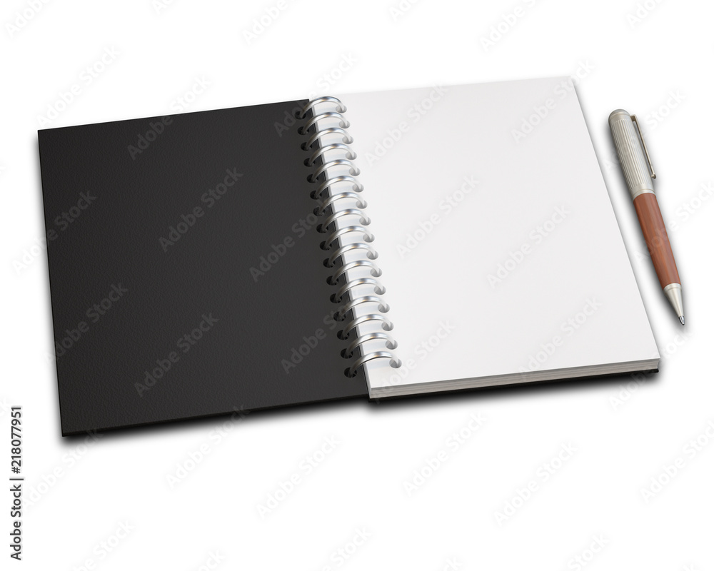 Empty notepad (sketch book) with pen isolated on white background Empty notepad (sketch book) with pen isolated on white background
