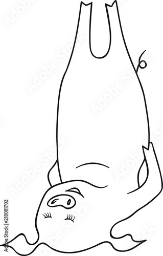 Free Hand Vector Illustration of Focussed Cartoon Pig in Shoulder Stand Pose Sarvangasana. Cute Kawaii Funny Character. Coloring Page. Adults Yoga Sport Illustration for Motivation