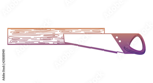 saw tool and wood board over white background, vector illustration