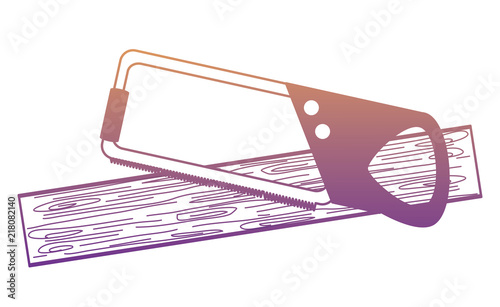Hand saw and wood board over white background, vector illustration