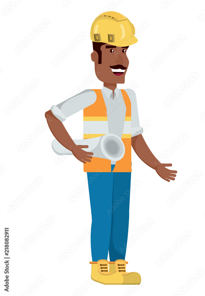 cartoon construction man holding a plans over white background, vector illustration cartoon construction man holding a plans over white background, vector illustration