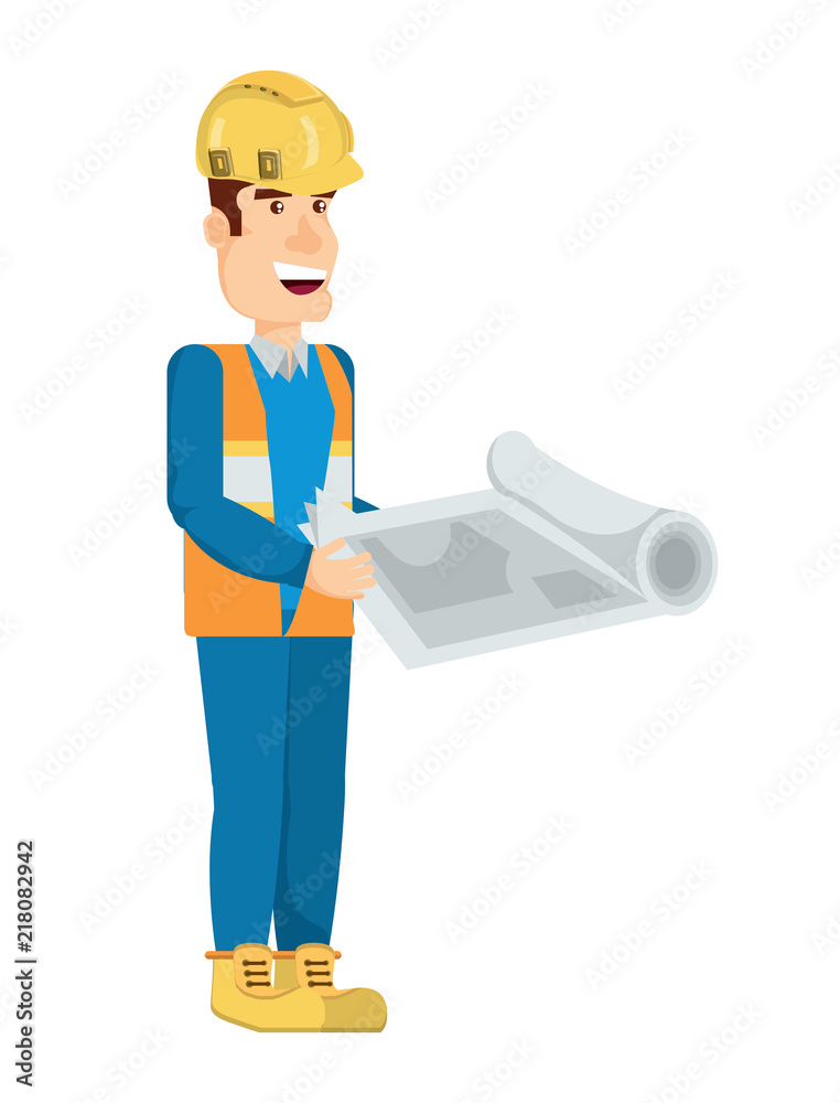 engineer holding a plan over white background, vector illustration