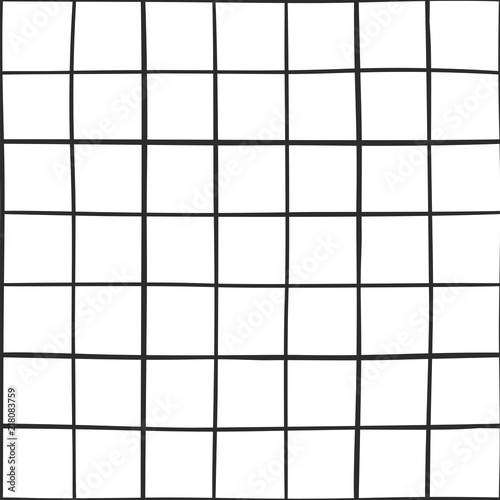 Trendy checkered grid seamless pattern. Black hand drawn lines on white background. Vector texture for wallpaper, wrapping, textile, poster, fabric