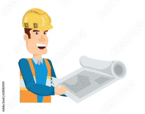 engineer holding a plan over white background, vector illustration