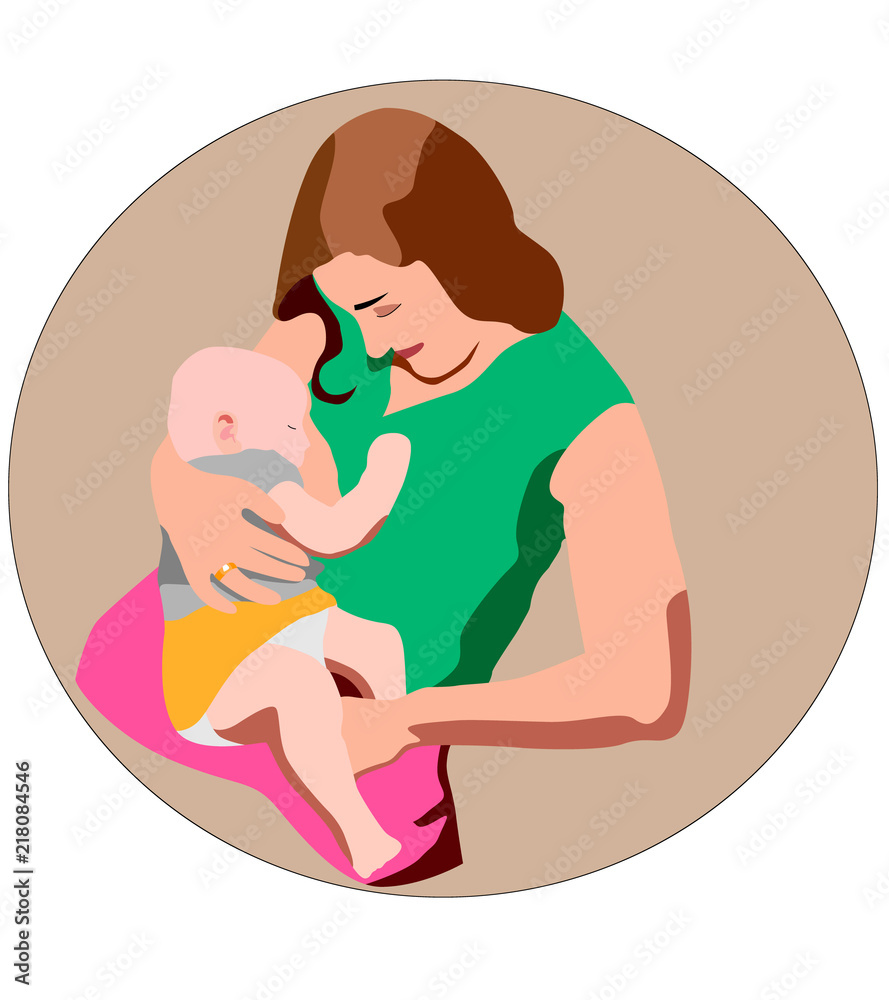 Illustration of a Young Mother Breastfeeding Her Baby Illustration of a Young Mother Breastfeeding Her Baby
