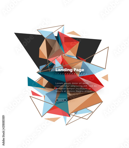 Triangular design abstract background, landing page. Low poly style colorful triangles on white