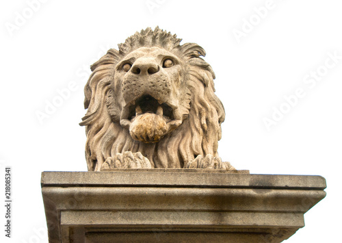 An old sculpture of a lion on an isolated background
