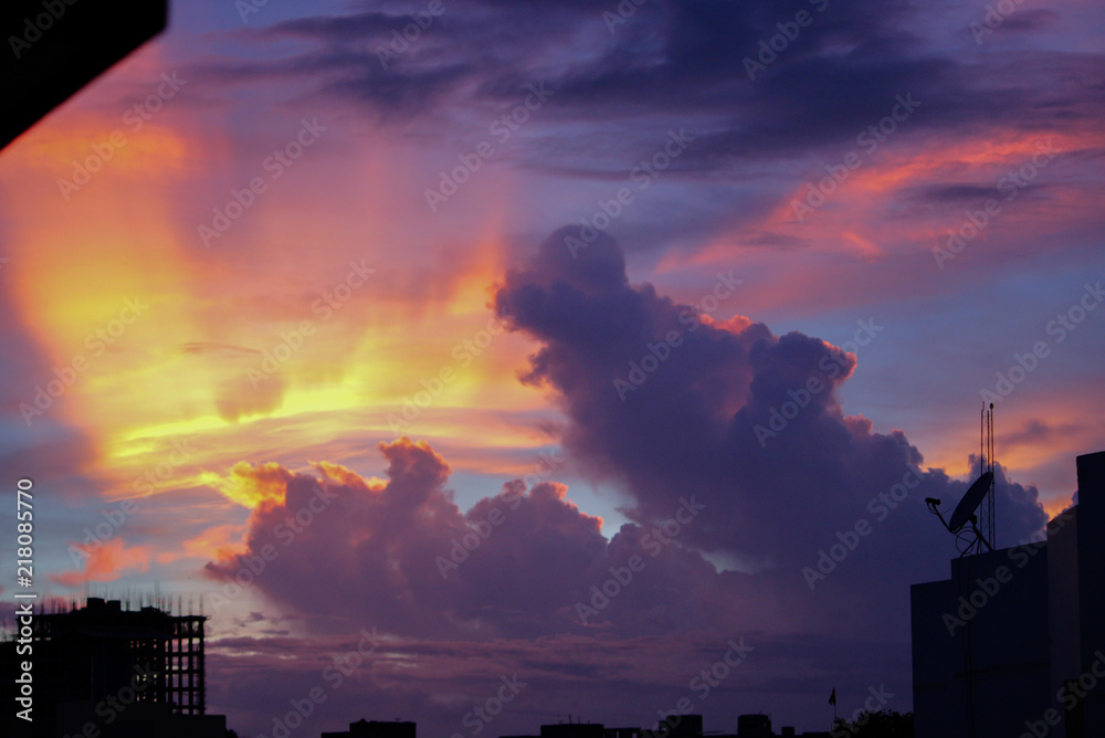 Colorful sunset in kolkata dramtic clouds