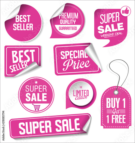 Pink sale stickers vector illustration collection