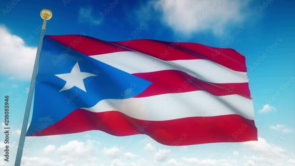 Puerto Rico Flag Waving 3D Rendering Blue Sky Background - Seamless Loop 4K Puerto Rico Flag Waving 3D Rendering Blue Sky Background - Seamless Loop 4K