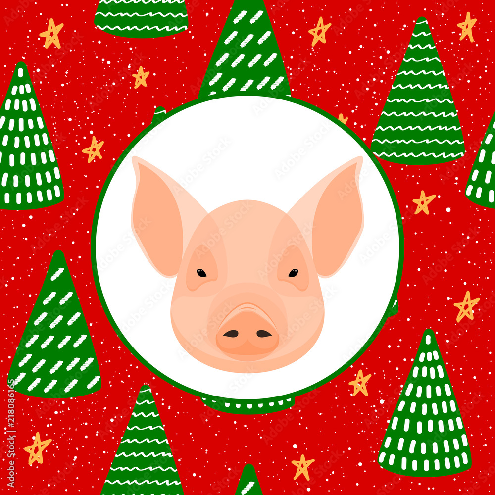 Happy new pig year card. Cute pig and abstract pattern for new year greeting card, party invitation, new year holiday sale advertising, winter vacation travel poster, bag prrint, t-shirt etc. Happy new pig year card. Cute pig and abstract pattern for new year greeting card, party invitation, new year holiday sale advertising, winter vacation travel poster, bag prrint, t-shirt etc.