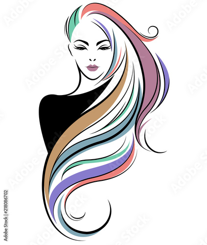 women long hair style icon, logo women face on white background