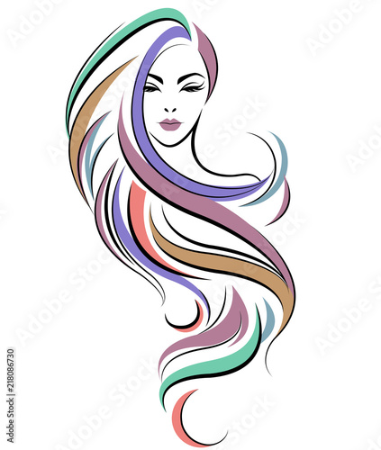 women long hair style icon, logo women face on white background