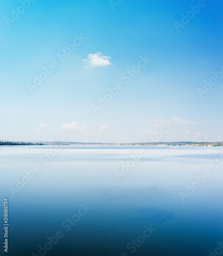 aerial view to water in river and blue sky with cloud