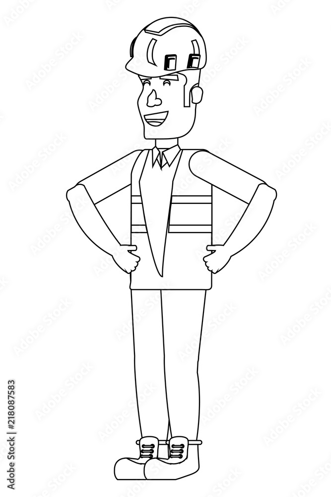construction man standing over white background, vector illustration