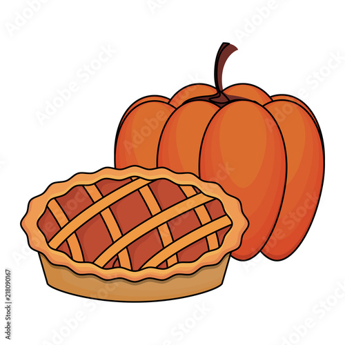 pumpkin and apple pie over white background, vector illustration