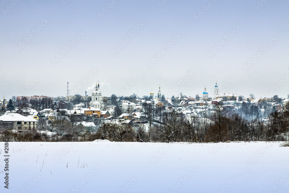 Panorama of a small winter town.