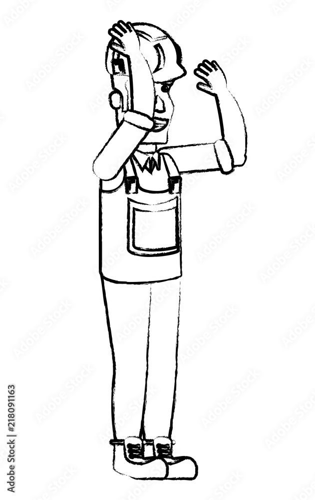 Fototapeta premium cartoon construction worker with safety vest and helmet over white background, vector illustration
