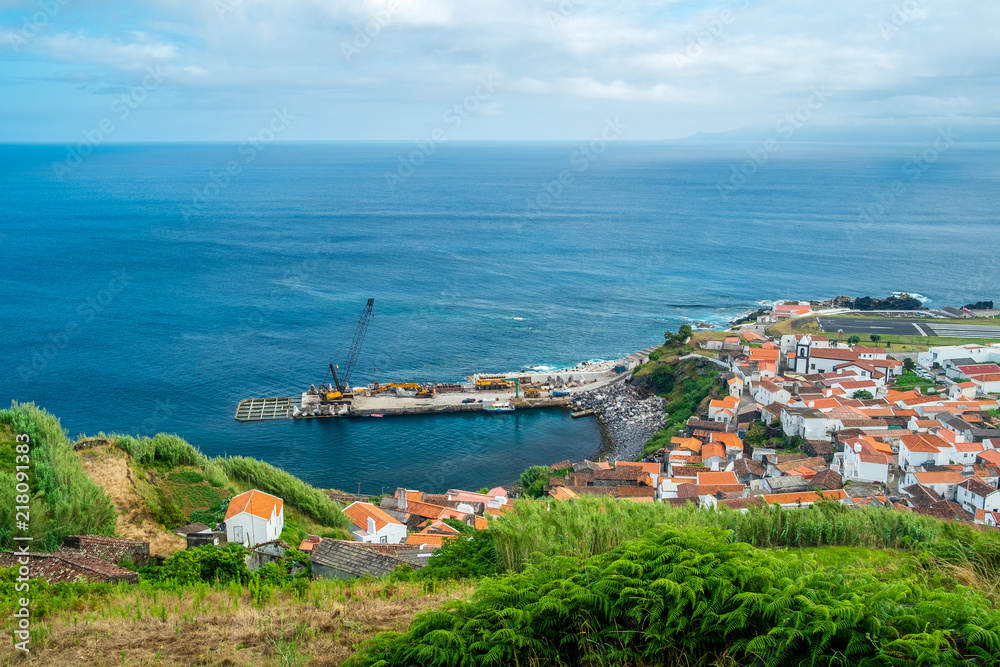 Fototapeta premium A view from the top to the port of Corvo Island in Azores