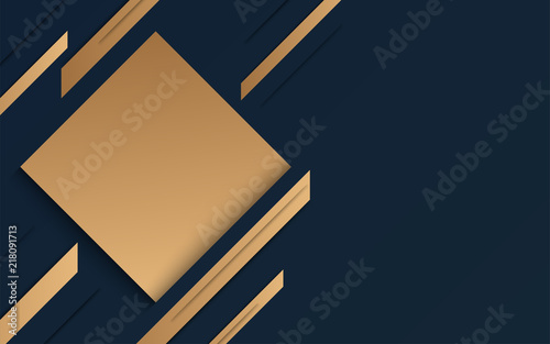 Abstract geometric banner with gold shapes on blue black background. Elegant style. Vector Illustration