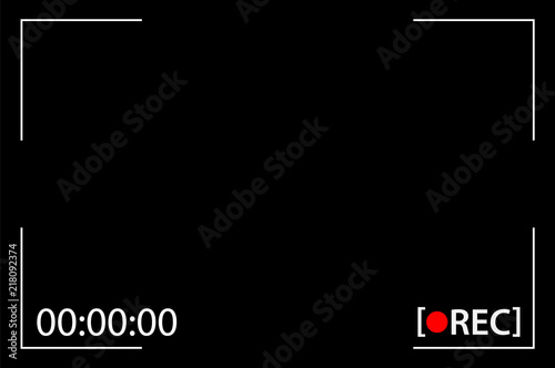 Vector Black transparent camera rec interface viewfinder with digital focus and exposure settings. Screen photography frame. Focusing screen zoom, battery status, video quality, Image stabilization