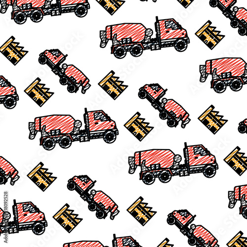 doodle mixer truck equipment and building background