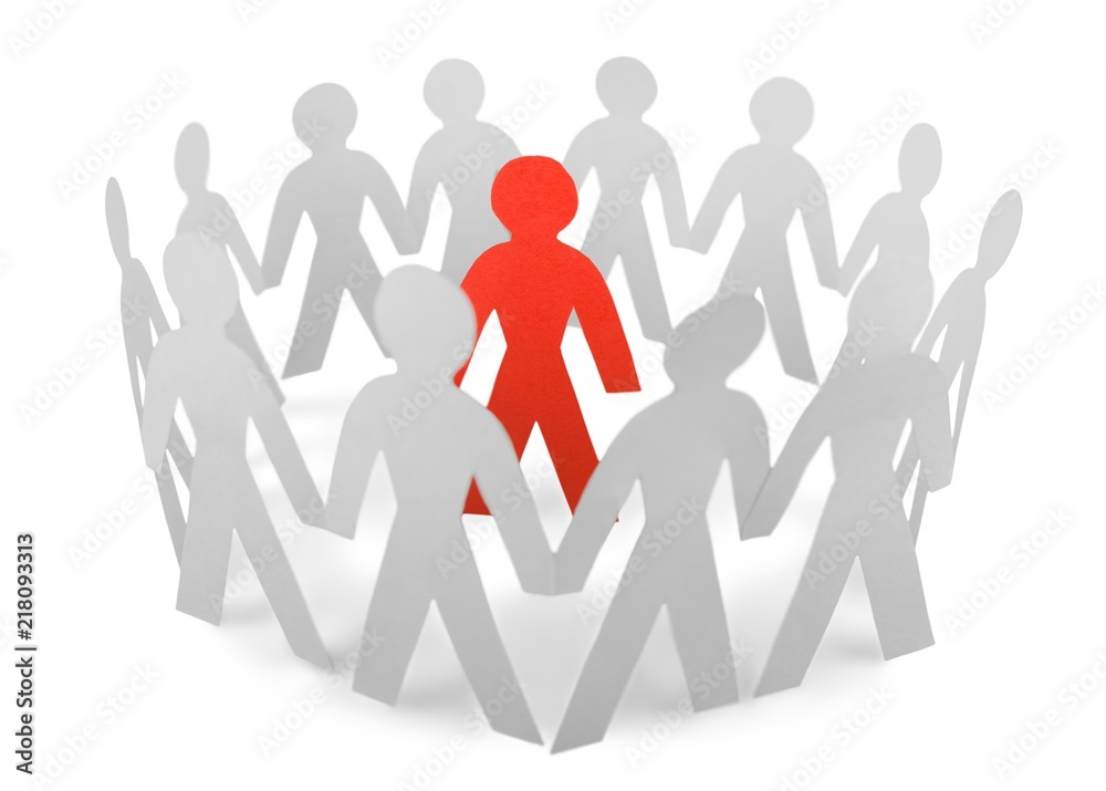 Paper People Standing in a Circle and One Red Paper Man Inside Paper People Standing in a Circle and One Red Paper Man Inside
