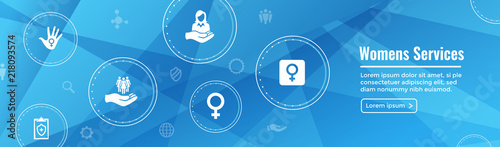 Women's Services Icon Set and Web Header Banner with Female Symbol